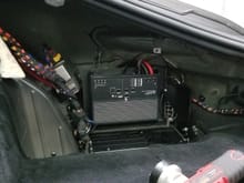 amp rack mounted behind the new sub enclosure and upright so that it doesnt cover the vent of the Burmeister amplifier