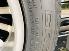 Confirmed - one size smaller than the 275/50R20 mounted on the G