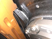 Front brake pad showing 'burnishing'