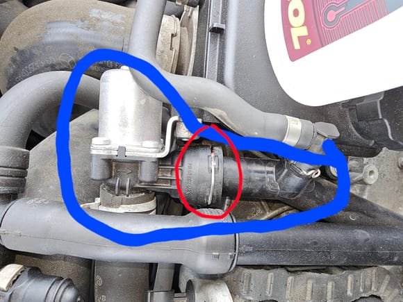 Wondering what the name of this part circle in blue. The red circle is where the leak is originating. This part is right next to the power steering reservoir. 