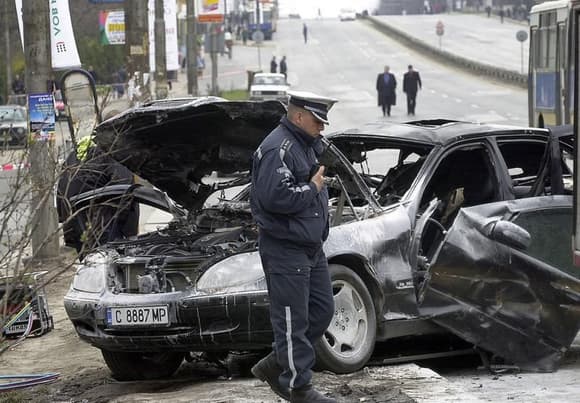 the failed assassination of the doctor a Bulgarian mafia boss the bomb was under the passenger seat and the doctor was driving-he survived