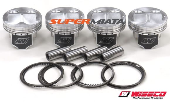 Wiseco 10.5:1 84mm pistons. You should buy new rings and regap as these have been gapped for race use. $200.

https://supermiata.com/wiseco-pistons-miata.aspx