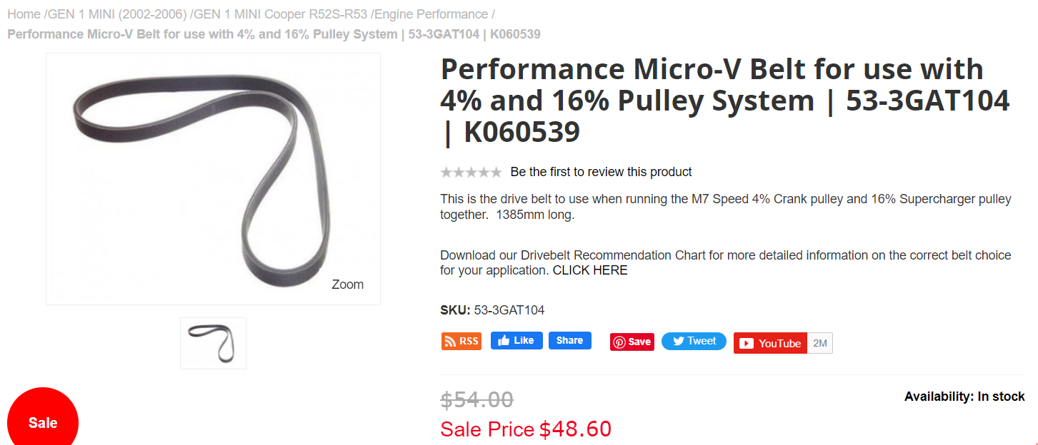 Engine - Power Adders - Micro V belt K060539 - New - 2003 to 2006 Mini R53: "Mk I" Mini Cooper S - Sarasota, FL 34243, United States