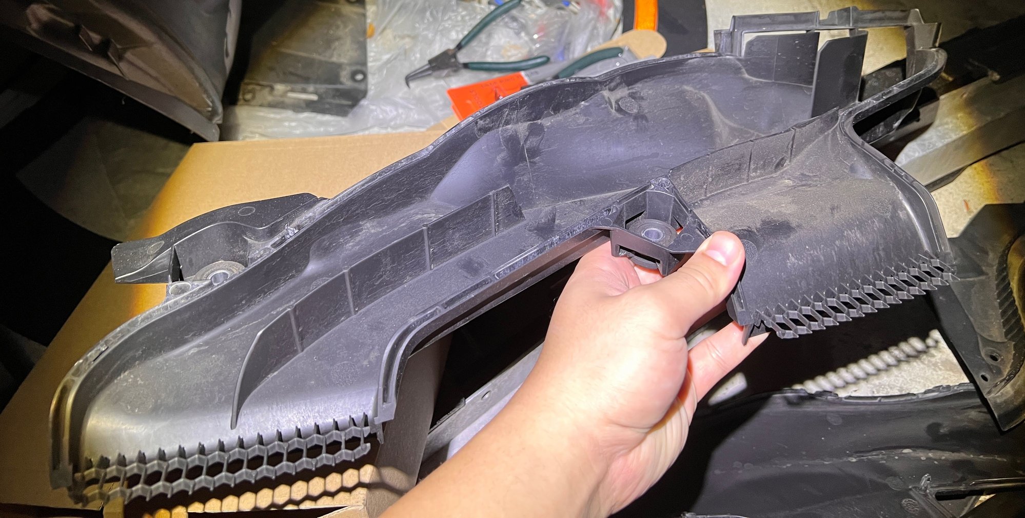 Blocked intake snorkel before being cut out and resealed 