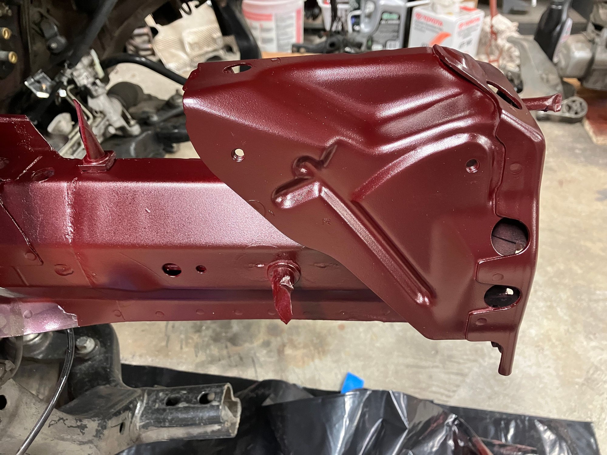 Brand new velvet red layer down. I fell in love with this color all over again when I sprayed it down. 