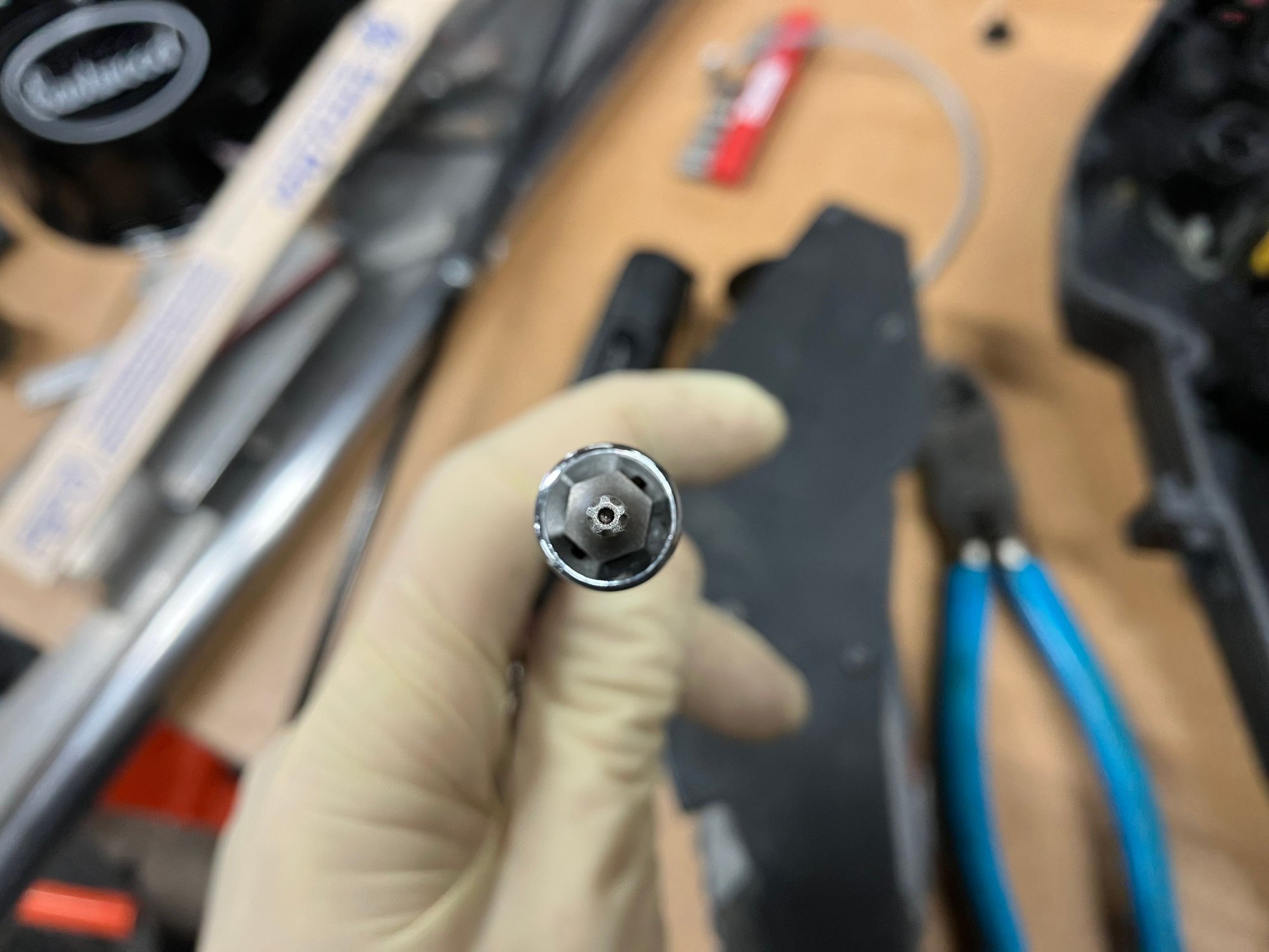 On to the cable pedal conversion. You�ll need a 5 point tamper proof bit set to get the screws off of the MINI pedal box cover.