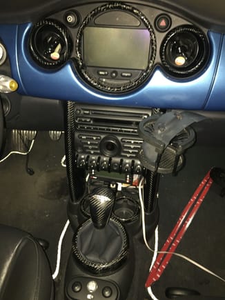 Home made carbon cup holder, navigation cluster, shifter surrounding