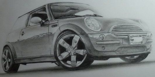 mini cooper drawing. this a drawing of the colored picture below