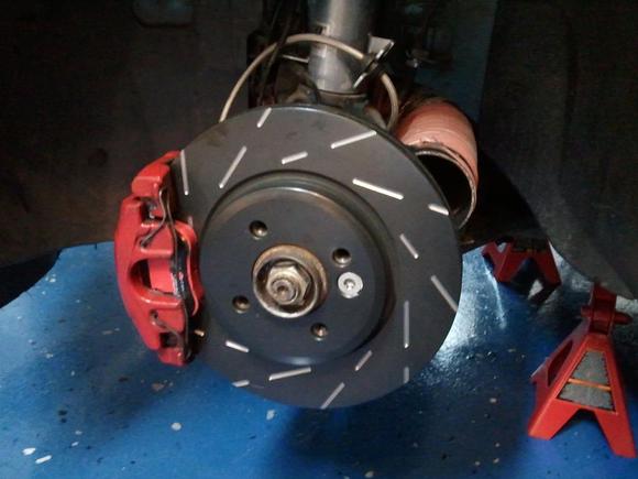 EBC Reds, EBC Sport Rotors and a Sneed Speed brake duct cooling kit.