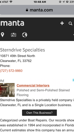 Sorry the Sterndrive Shop is in Clearwater, not St.petersburg 