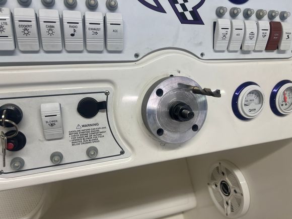 Drill jig to ensure positive placement of holes, square to the dash.