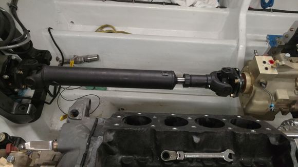 New driveshaft in. In process of making limiting spacers for trim Rams, so drives don't hit deck.