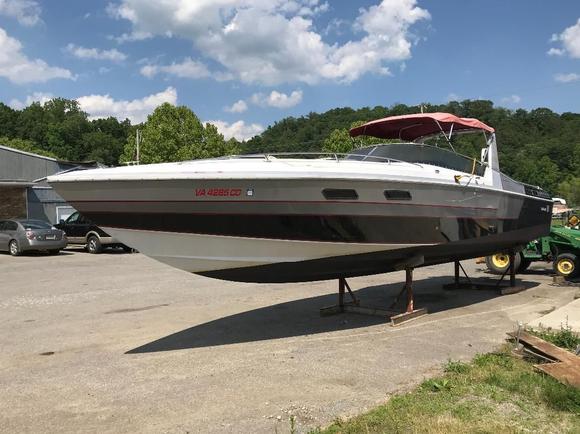 1985 Scarab III 340 with fresh bottom paint because she lives in the water