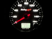 Her very first mile, thanks to Holly EFT GPS Speedo. Wish i could figure how to dim thing thing, its a small sun at night.