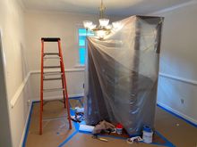 The "Boss" indicated that the dinning room was in need of some paint.
Mask, cut, trim, paint,  (Be careful of indications!) !!
... they very quickly can become confrontations, if ignored. 
JUST DO IT !  That is my humble opinion.  🧔