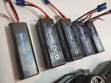 Lipos - all have EC5s - 3S packs have about 15 cycles, 2S more like 5-8, Reedy has like 3 cycles