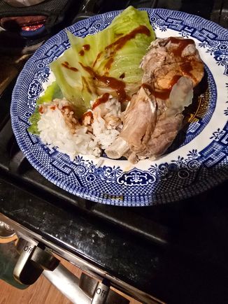 Spare ribs, cabbage w/rice. 