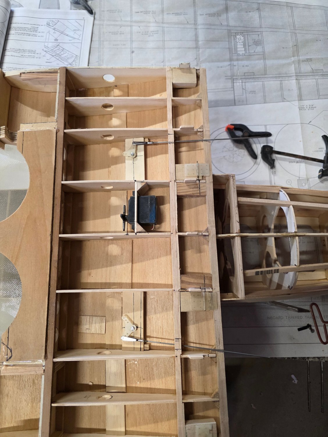 Added balsa hinge blocks and will use 4 hinges for the center wing section.
