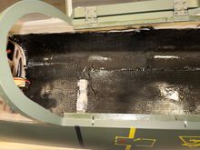 View of CF cloth added from the top of the front fuse section