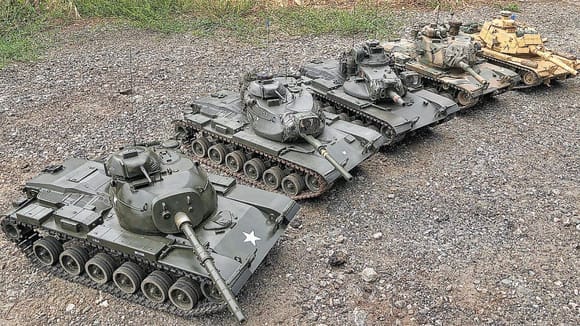 Left to right: M60, M60A1, M60A2, M60A3 and M60 RISE