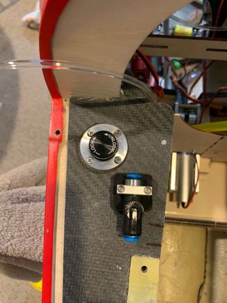 Dry fill valve mounted on right turbine rail. Also will mount ball valve for fuel line here 