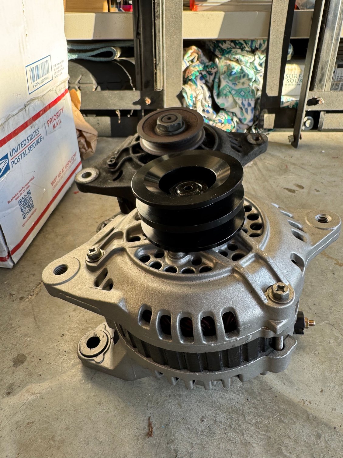 Went with a 70amp S4 alternator, plug and play easy install. As well as a Bonzai Racing Dual Belt Pulley and belt tensioner bracket.