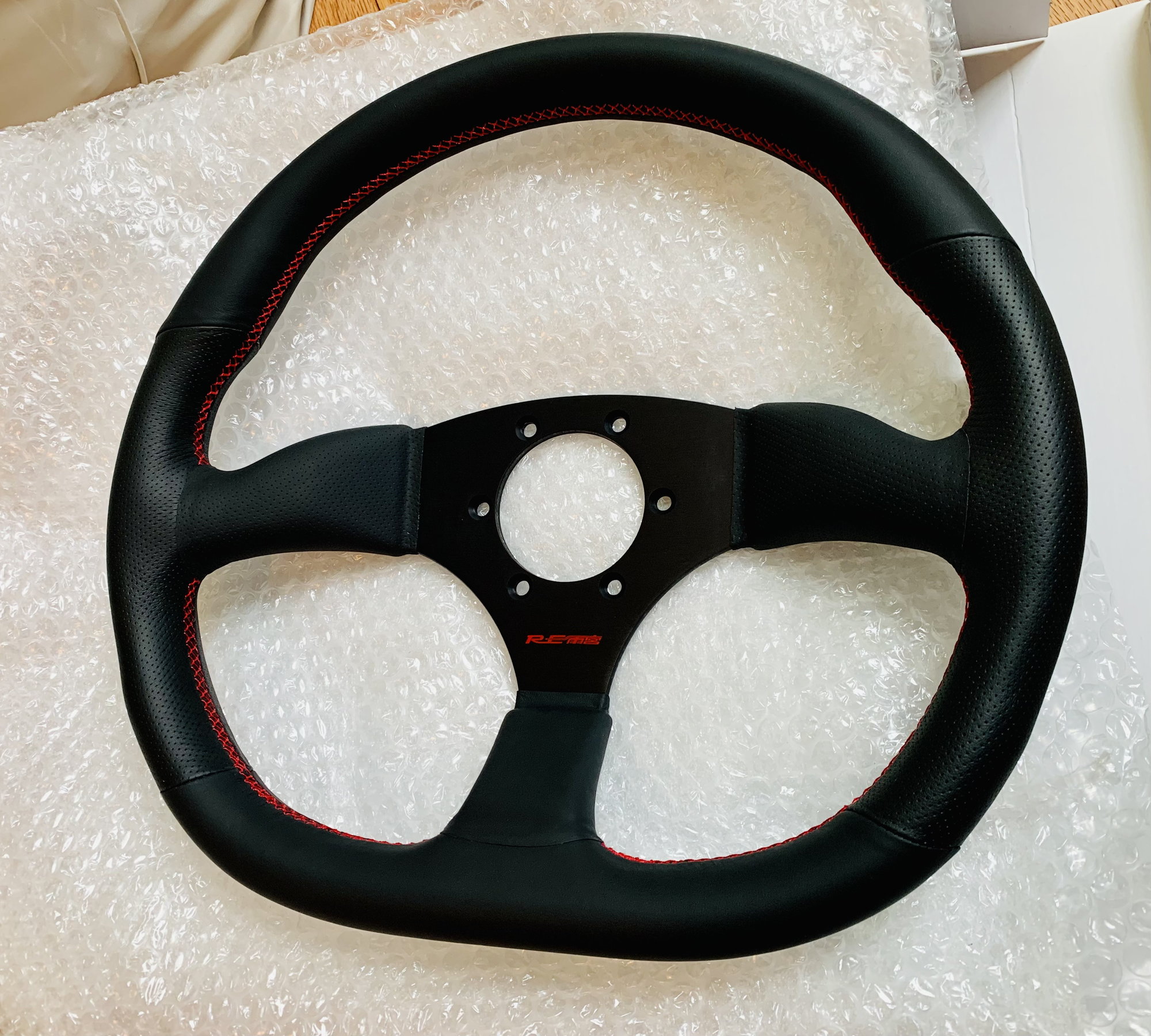 Interior/Upholstery - RE-Amemiya 345mm D-cut Steering Wheel, Black perforated leather with Red stitching - New - 0  All Models - Morristown, NJ 07960, United States
