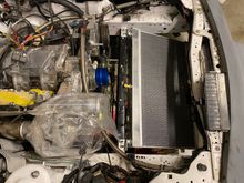 Some temporary brackets to figure out the final angle on the radiator