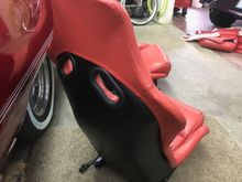 Here you can see that the backs are black and that I tried to have the red look like the original cloth pulled over the edges of the seats.  