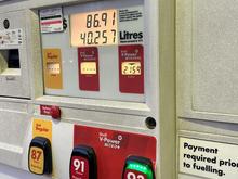 That is about 40 litres to go 210 Km (mixed city/highway). Yes that is roughly C$8 per US gallon for Shell 93.