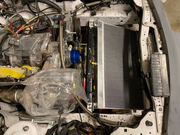 Some temporary brackets to figure out the final angle on the radiator