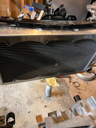 Rear of radiator. Will be adding dual 12” brushless fans, which are 2.5” thick