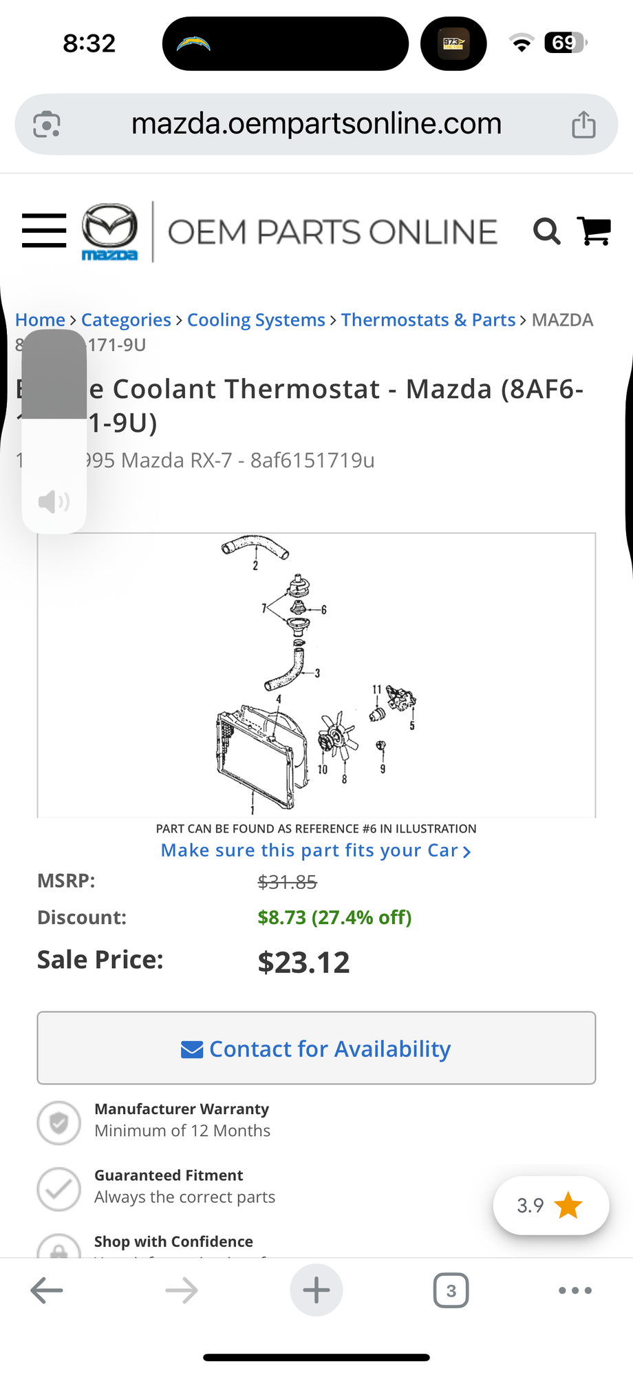 Not arguing with you, just curious where you find it�s a Motorad produced product?  I�ve searched and everything says it�s OEM, even Mazda itself.   I searched �is �part #� produced by Motorad� and it said no, it�s an OEM part #. 