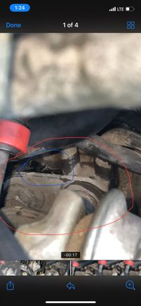 Red circle is the part i am talking about. Blue circle is what we think the problem might be it seems like there should be 4 hoses coming out from there 2 are broken im guessing. What should i do/order/fix?