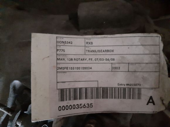 Label from the wrecker when i bought the gearbox