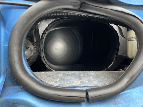 View from the front of the forward bulkhead, looking rearward, showing the radiator’s occlusion.