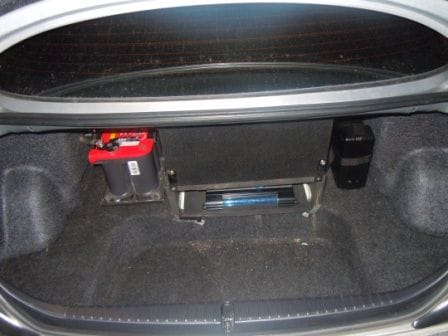 Current Trunk setup.  I have 1 12&quot;JBL with a 1000 watt amp.  I am going to be redoing this soon.  Plans are for a custom fit Vented box.