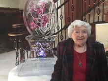 My Mother just turned 99 years old a few days before Mothers Day.  I took her along with other relatives to Brunch,  Here is a picture taken along side of the ice sculpture in the lobby.