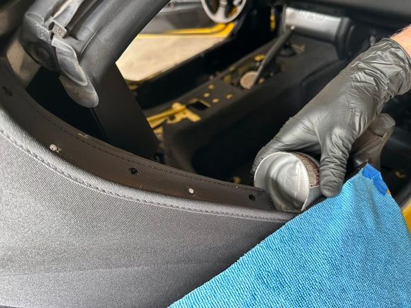 This is an example of the extra steps he takes to make sure his work is quality. He collects the metal shavings whenever drilling out the rivets. 