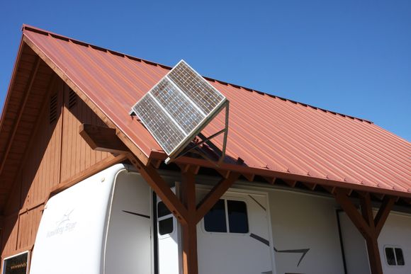 ^4-1-2017.  Solar panel on ramada before it got bent from strong winds.