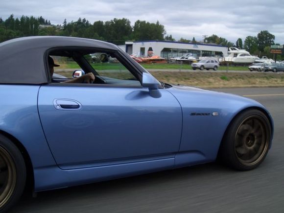 Suzi rollin hard on I-5 just south of Seattle