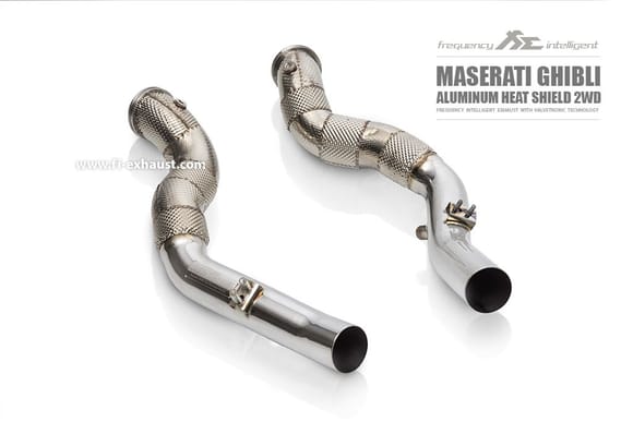 Fi Exhaust for Maserati Ghibli 3.0T - Aluminum Heat Shield 2wd Catless DownPipe.