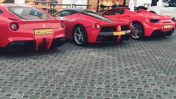 What an awesome trio! Ferrari LaFerrari, F12 Berlinetta, and 488 GTB Spider spotted in Oman.