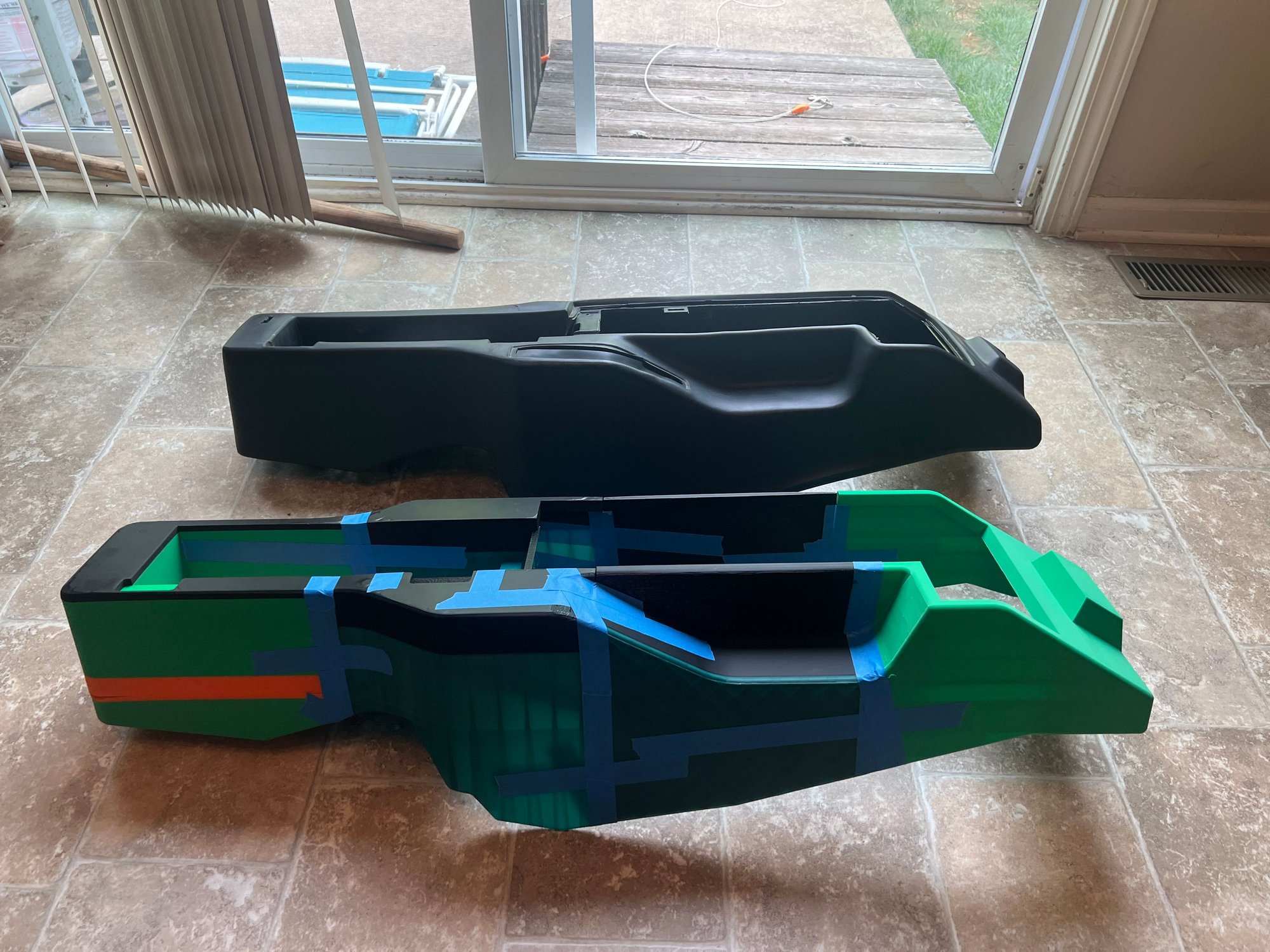 Early prototype next to original center console. Passenger view.