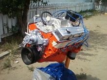 This motor is going in now.Its a 350 with mild cam,all rebuilt with only 200 miles on it.I got new headers for it as well so under hood will be all new.