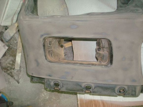Passenger side park lamp pocket before cutting.