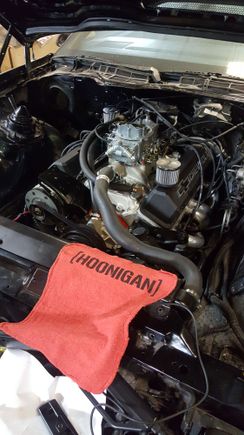 .040 over 327, aluminium heads, Lunati Voodoo cam, Edelbrock performer RPM air gap intake, Holley Street avenger 670.