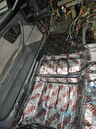 Driver side floor with sound deadener. 