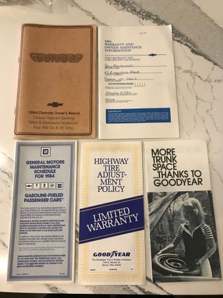 Owners manual, tire information, warranty book, maintenance schedule  and spare tire info.