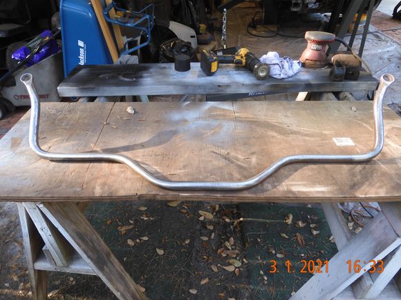 Old sway bar ready for new paint.  Tribute to American steel and innovation. Ready for new life.